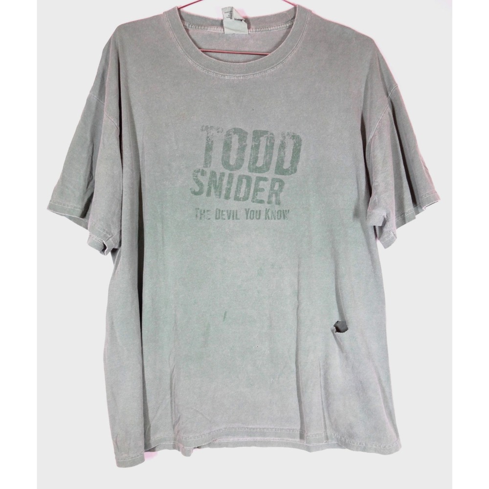 Authentic Pigment Todd Snider T-Shirt Mens L Green Distressed Devil You Know Tee